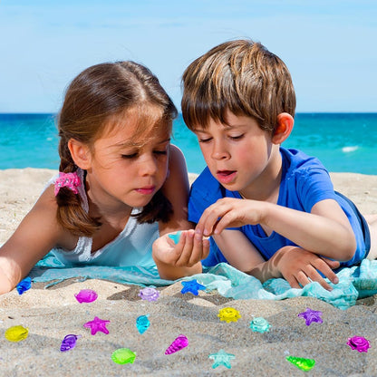 180 Pcs Sensory Bin Filler Include 100 Plastic Gemstones & 80 Fake Seashells for Kids, Pirate Treasure and Mermaid Pool Play, Ocean Themed Party (1"-1.2")