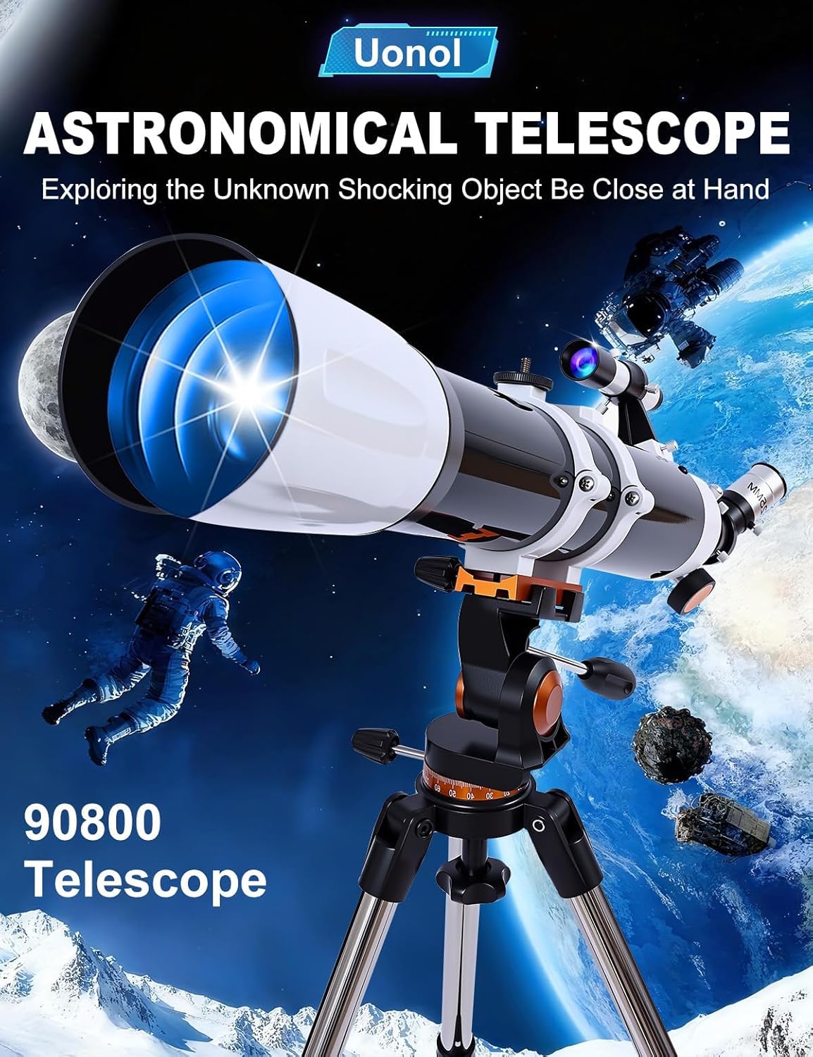 Telescope for Adults High Powered 90mm Aperture 800mm (32X-240X), Refractor Telescopes for Astronomy Beginners with AZ Mount Tripod, Phone Adapter, Carry Bag (80090white)