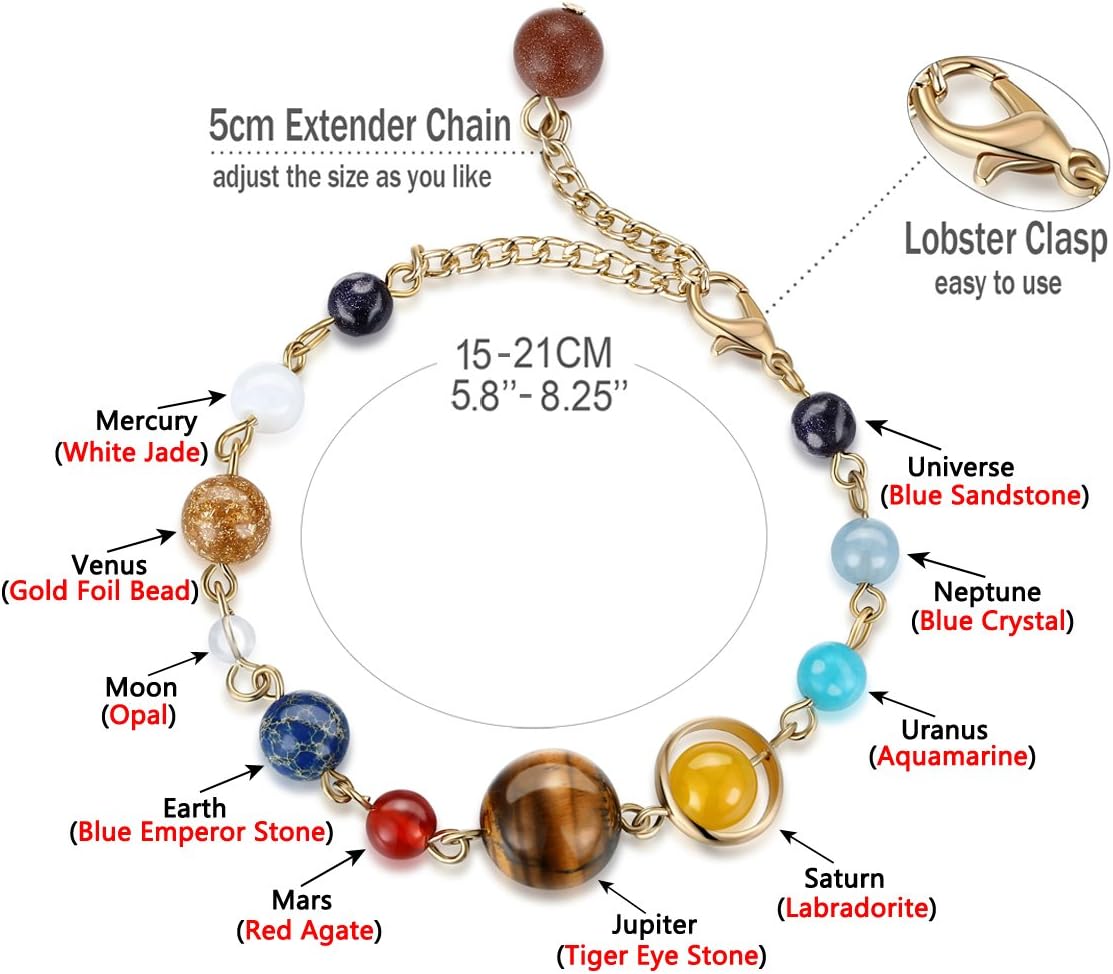 Fesciory Women Solar System Bracelet Universe Galaxy The Eight Planets Guardian Star Natural Stone Beads Bracelet Bangle Gifts