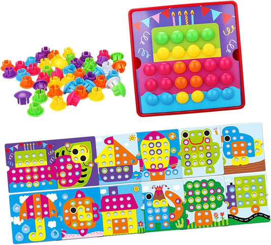 Mosaic Activity Set with 46 Buttons and 12 Images for Children Ages 2 to 4, Style C