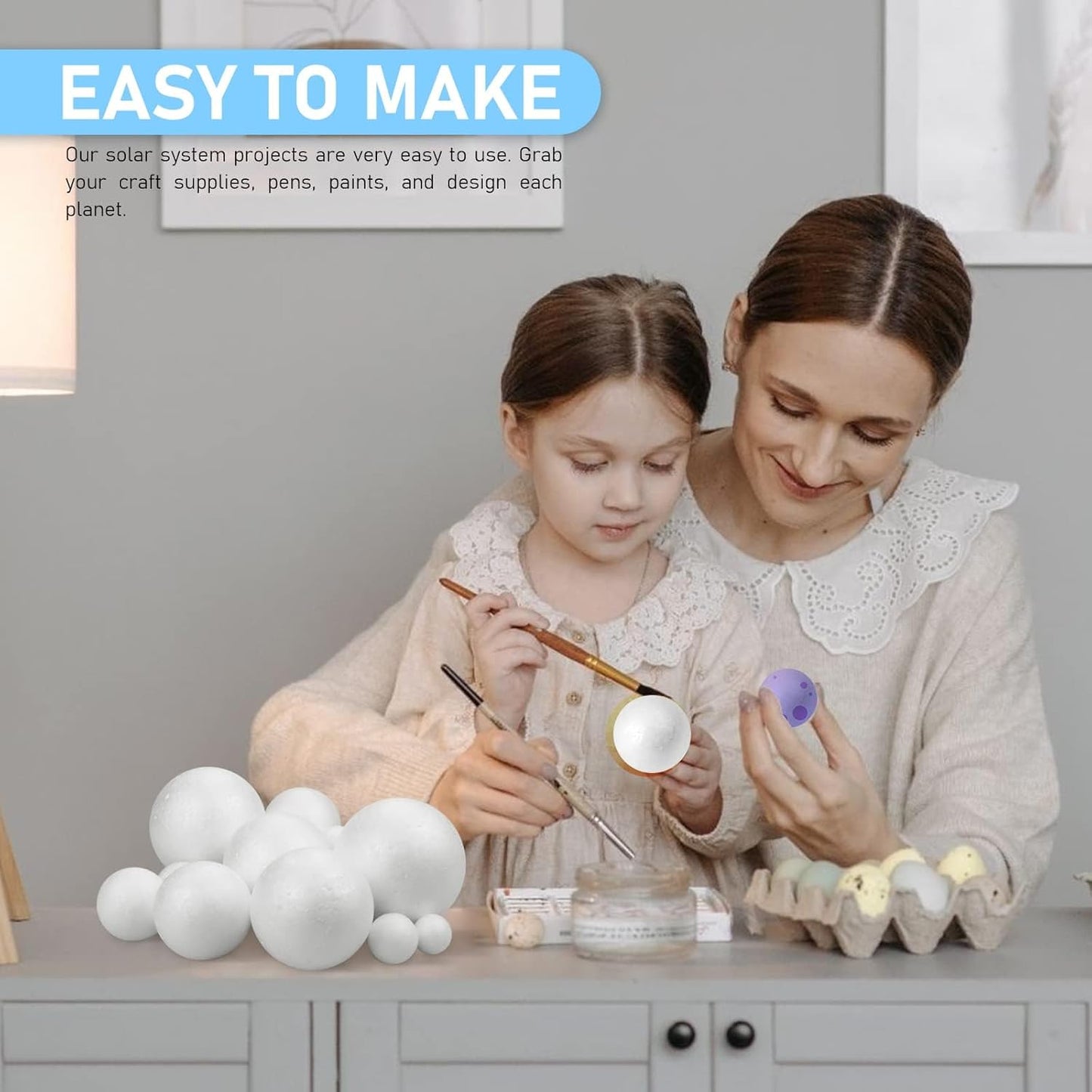 24PCS Solar System Model Foam Ball Project Kit, Planet Model Crafts Includes 14 Sized Polystyrene Spheres Balls, 9.5" Bamboo Sticks for School Science Projects