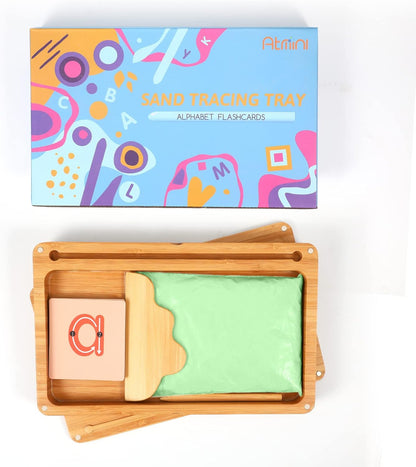 AtMini Montessori Sand Tray with Lid - Wooden Sand Trays for Kids Writing Letters and Numbers, Preschool Classroom Must Haves, Kindergarten Learning Tools (Blue)