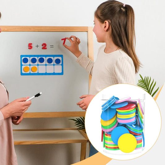 DYNWAVE 100 Pieces 1 inch Math Manipulatives Counting Chips Discs Round for Kids Learning Sorting Lightweight Educational PP Material, Colorful