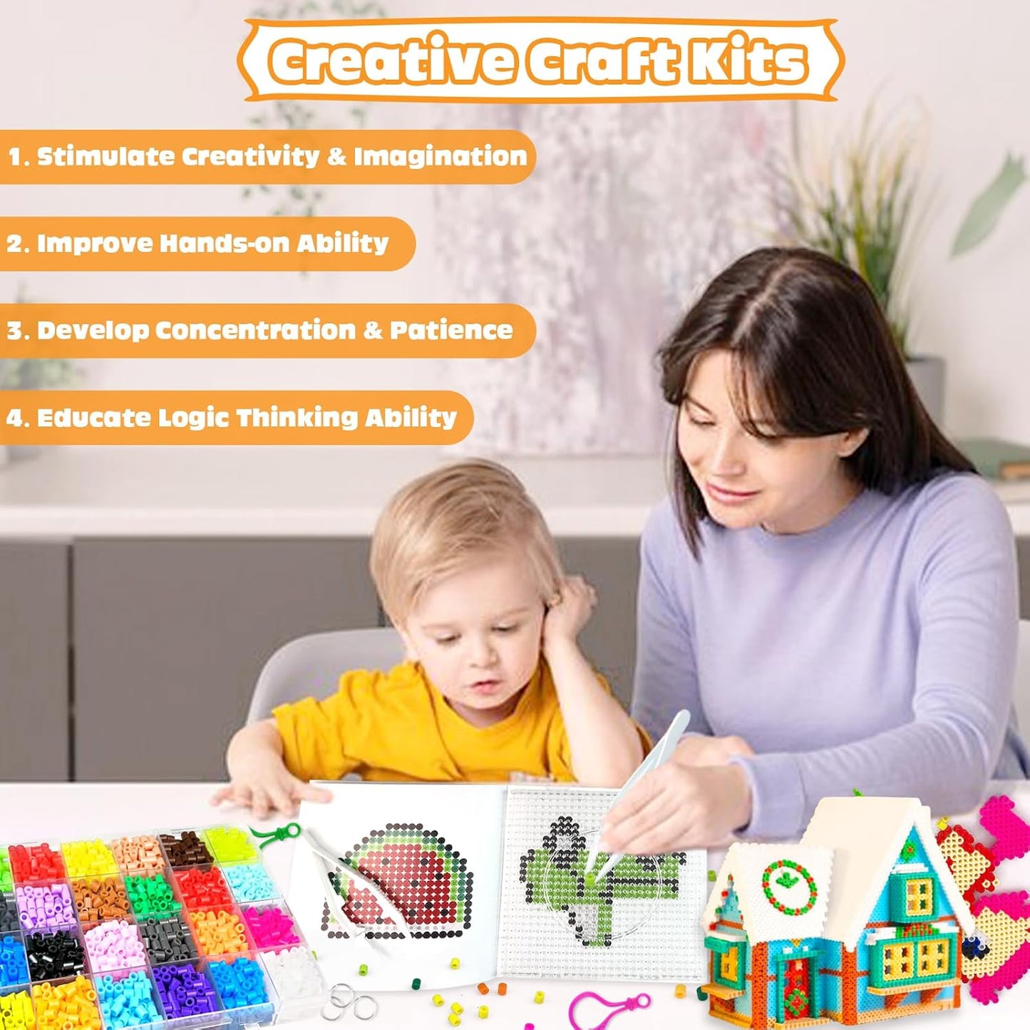 Fuse Beads Kit - 72 Colors 5mm Fuse Beads Set with Pegboards, Ironing Papers and Accessories, Fuse Beads 3 Boxes, DIY Craft Kits for Kids, Arts and Crafts Gifts for Girls & Boys Christmas Birthday