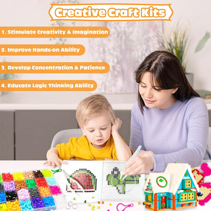 Fuse Beads Kit - 72 Colors 5mm Fuse Beads Set with Pegboards, Ironing Papers and Accessories, Fuse Beads 3 Boxes, DIY Craft Kits for Kids, Arts and Crafts Gifts for Girls & Boys Christmas Birthday