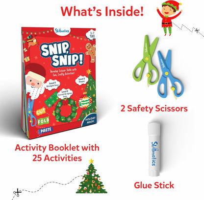 Skillmatics Scissor Skills Activity Book - Snip Snip, 25 Cutting Activities for Preschoolers, Felt Craft Kit, 2 Child-Safe Scissors, Fine Motor Skills, Screen-Free Fun, Gifts for Kids Ages 3-7
