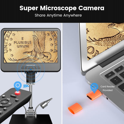 Andonstar AD210 10.1 Inch LCD Digital Microscope for Adults, Soldering Microscope for Electronics Repair, Coin Microscope Camera Full View for Error Coins with Light, Biological Slides Kit, 32G Card