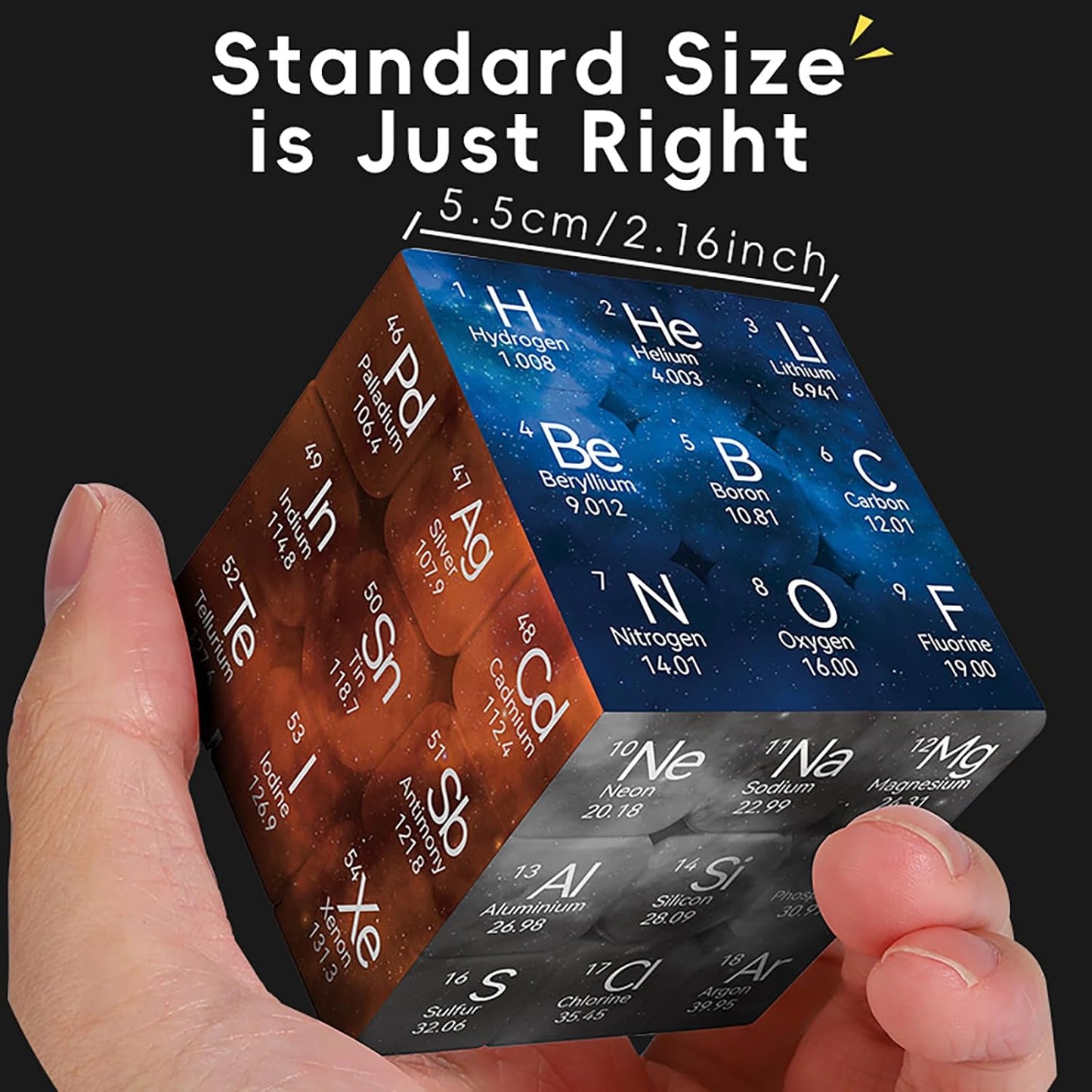 Periodic Table 3x3 Speed Cube, UV Printing Element Cube Magic Cube Educational Puzzles Toys for Kids,Beginners and Adults (Stickerless) Black