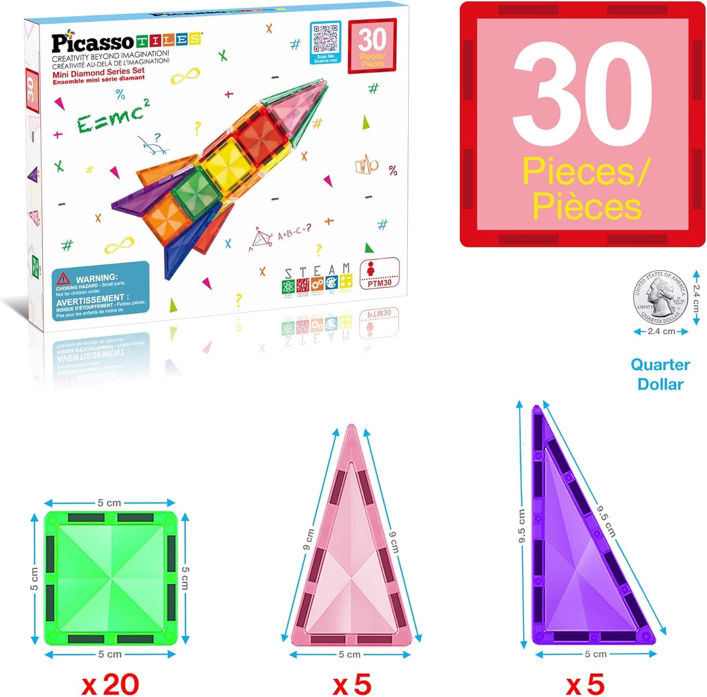 PicassoTiles 40pc Nano Mini Magnetic Tile Construction Building Blocks Travel Toy Set with Storage Case STEM Educational Fun Learning Magnet Tiles Stacking Toys for Toddlers Girls Boys Ages 3+ PN01