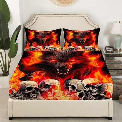 Manfei Musical Kids Fitted Sheet Full Size, MusicalGuitar Radio Drum Kit Headset Print Bedding Set 3pcs for Boys Girls, Rock Music Bed Cover with 2 Pillowcases, Soft Polyester Bedding, No Top Sheet