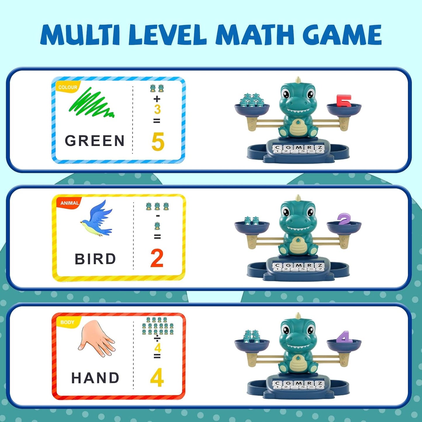 Snugzy Dinosaur Balance Counting Toys Math Game Montessori Toys Learning Games for Kids Educational Toy Gifts for Boys Girls Age 5-7