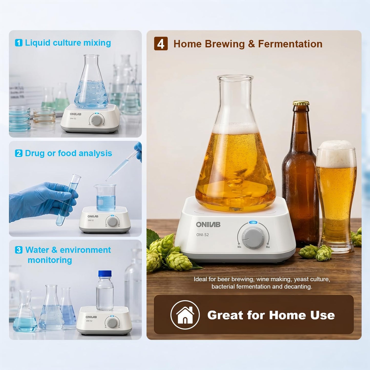 ONiLAB Magnetic Stirrer with 8PCS stir bar Set and stir bar Retriever, Magnetic Mixer Max Stirring Capacity 3000ml(No Heating)