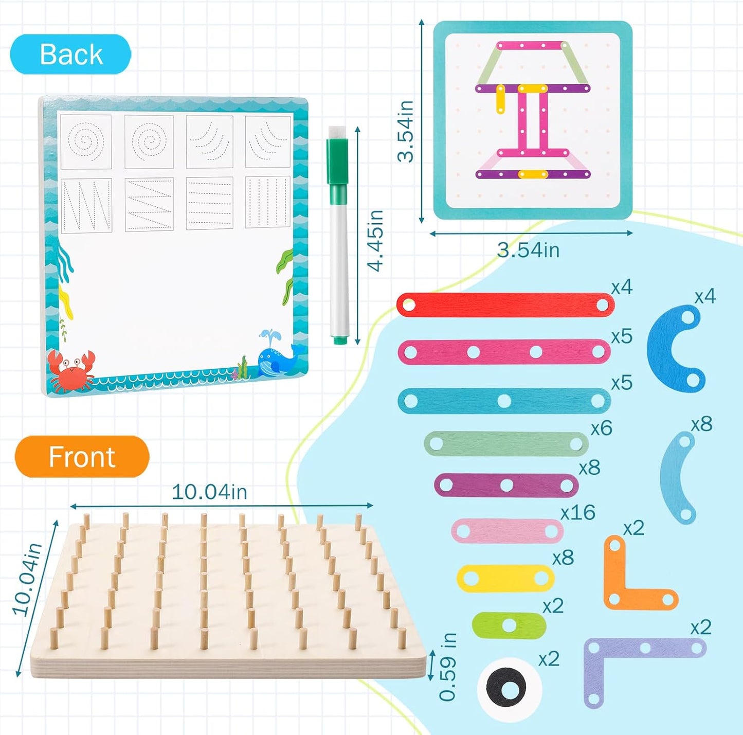 EZVYAO Wooden Montessori Toy for Toddlers, Letter Number Construction Set Pegboard Puzzle Stacking Blocks, Preschool Learning ABC Shape Educational Toys for Kids Boys Girls