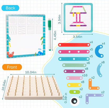 EZVYAO Wooden Montessori Toy for Toddlers, Letter Number Construction Set Pegboard Puzzle Stacking Blocks, Preschool Learning ABC Shape Educational Toys for Kids Boys Girls