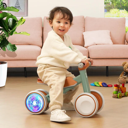 ESPRAY Colorful Lighting Baby Balance Bike Toys for 1 Year Old Girls Gifts, Toddler First Bike 12-24 Months with Adjustable Soft Seat, 4 Silent Wheels Ride on Toy, Perfect First Birthday Gift