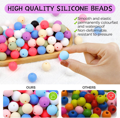 120PCS FIVEIZERO Silicone Beads for Keychain Making, 15mm Glacier Gray Round Silicone Rubber Focal Beads Bulk for DIY Crafts, Bracelets, Necklaces, and Pens