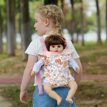 GAGAKU Baby Doll Carrier for Little Girls, Reborn Doll Accessories for Toddlers 3+ Years Old, Kids Toy Baby Dolls Sling Carrier - Pink - Moonflower