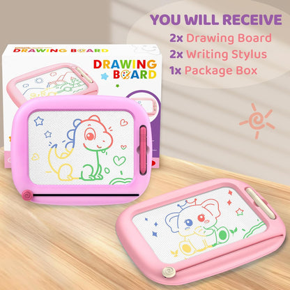 2 Pack Magnetic Drawing Board, Toddlers Toys Ages 1-2 & 2-3, Learning and Educational Writing Painting Doodle Pad for Toddlers for 1 2 3 Year Old, Ideal Christmas Birthday Gifts for Kids Boys Girls