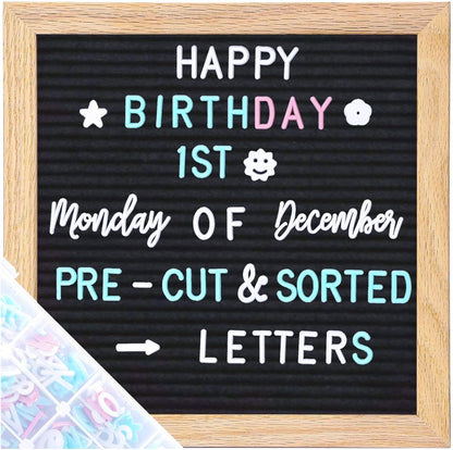Felt Letter Board Message Board 10x10inch with Stand,Pre-cut&Sorted 805pcs White,Blue&Pink Changeable Letters+Weeks &Months Cursive Words,Word board Sign board with Sorting Tray&Gift Box(Gray)