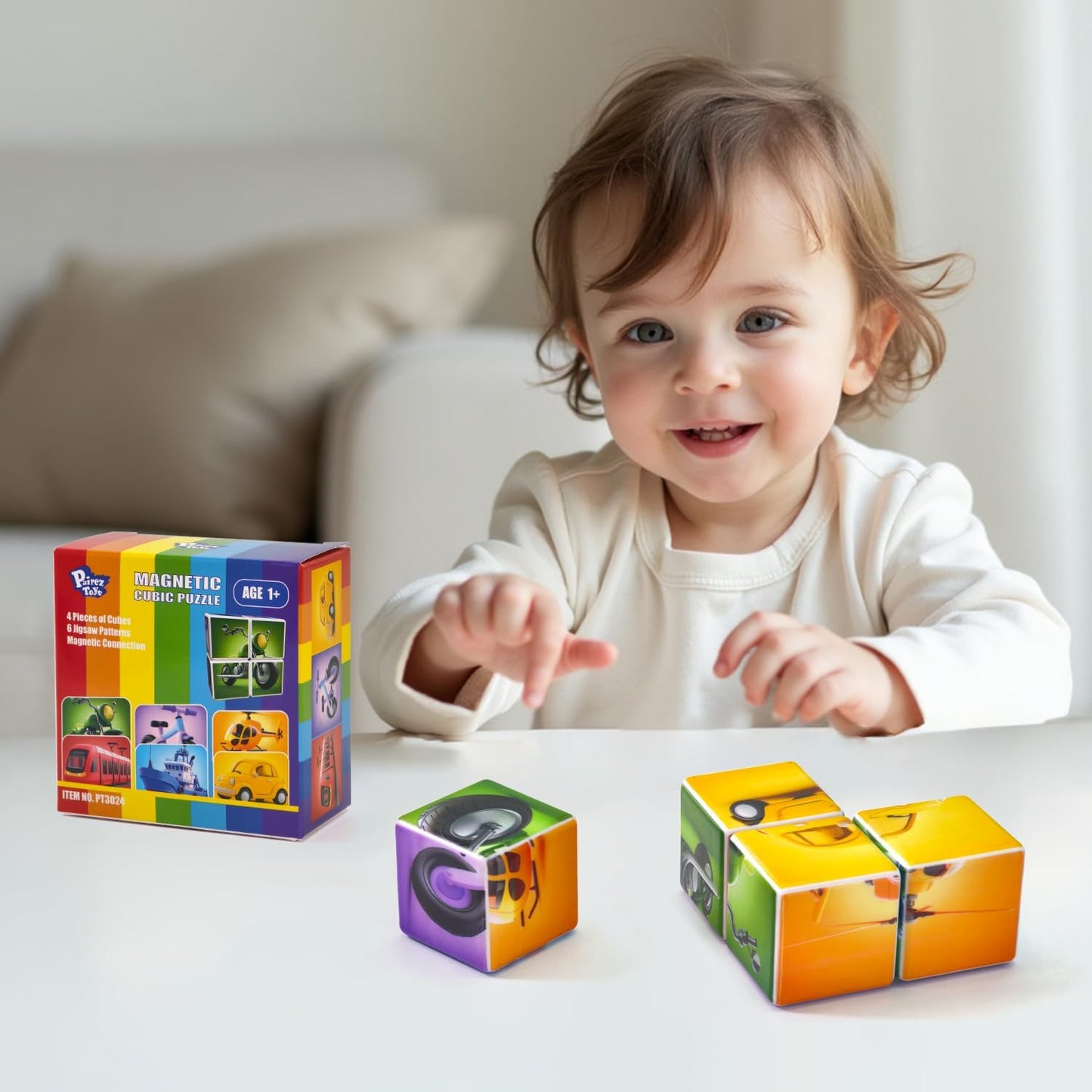 Pairez Toys Random 4 Sets of Magnetic Blocks for Toddlers, 4 Packs Total 16 PCS & 24 Patterns, Magnetic Puzzles for Kids 1-3, Preschool Learning Classroom Must Haves Puzzle Toys