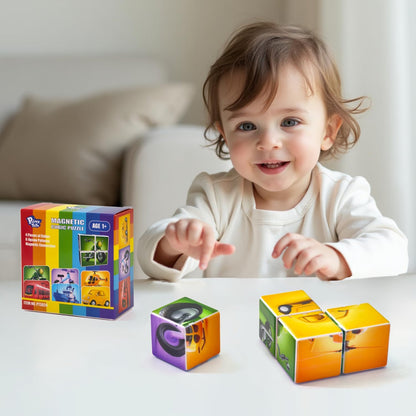 Pairez Toys Random 4 Sets of Magnetic Blocks for Toddlers, 4 Packs Total 16 PCS & 24 Patterns, Magnetic Puzzles for Kids 1-3, Preschool Learning Classroom Must Haves Puzzle Toys