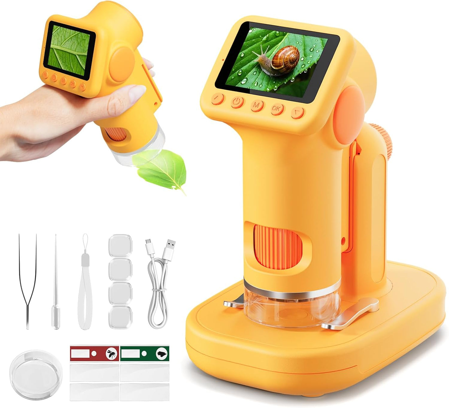 1600X Microscope for Kids, 4K 2.0" Screen Kids Microscopes with Slides Kit Microscope for Toddlers Christmas Birthday Gifts Toys for 3-14 Year Old Children Students (White)