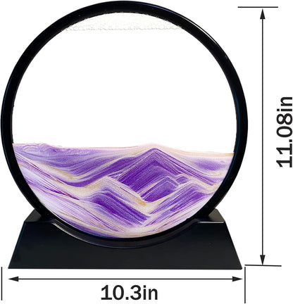HYUGF 12" Moving Sand Art Picture Ocean Decor - 3D Deep Sea Sandscape Liquid Motion, Round Glass Frame Display Flowing Sand Relaxing Gift for Kids Adults Home Office Work Desktop Decoration Toy, Blue