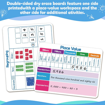Aizweb 12 Pack Dry Erase Board Card,9" x 12" Small Whiteboard Number Line 120 Numbers Chart Ten Frame,Math Manipulatives Addition Subtraction Game for Student Classroom Must Haves Teacher Supplies