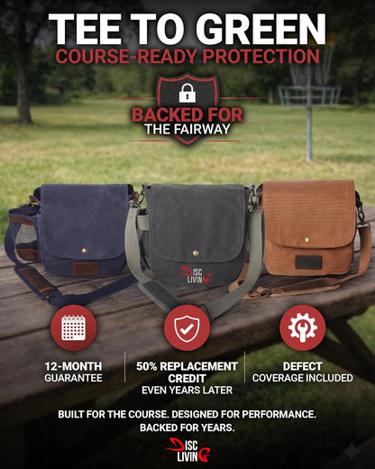 Disc Golf Bag | Frisbee Golf Bag | Easy to Carry | Lightweight Fits Up to 10 Discs | 16 oz Waxed Canvas Sturdy Design | Belt Loop | Double Button Design | Bottle Holder