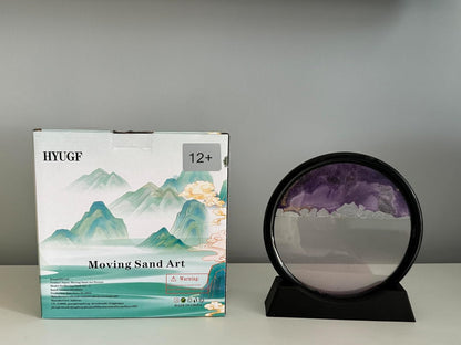 HYUGF 12" Moving Sand Art Picture Ocean Decor - 3D Deep Sea Sandscape Liquid Motion, Round Glass Frame Display Flowing Sand Relaxing Gift for Kids Adults Home Office Work Desktop Decoration Toy, Blue