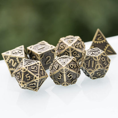 UDIXI Steampunk Metal Dice Set, 7 Die Polyhedral DND Dice Set for D&D Role Playing Game and Math Teaching (Ancient Copper)