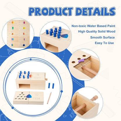 Wooden Montessori Toddler Counting Peg Board Box - Numbers & Math Toys for 1-3 Year Olds