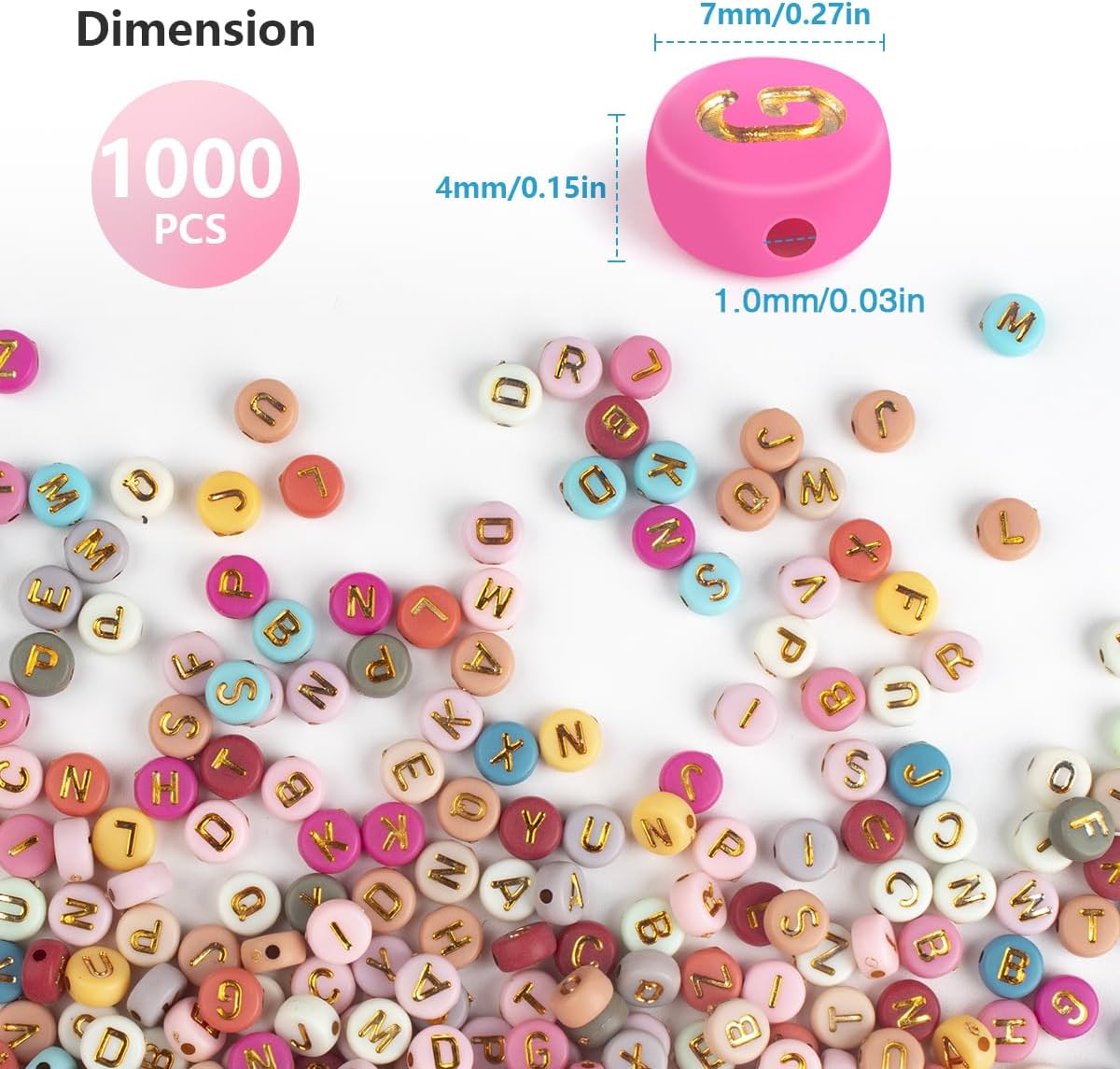 SUTOUG 1000PCS Colourful Letter Beads for Threading, 4 x 7 MM Acrylic Round Alphabet Beads for Jewellery DIY Making Crafts Bracelets Necklaces Ornaments