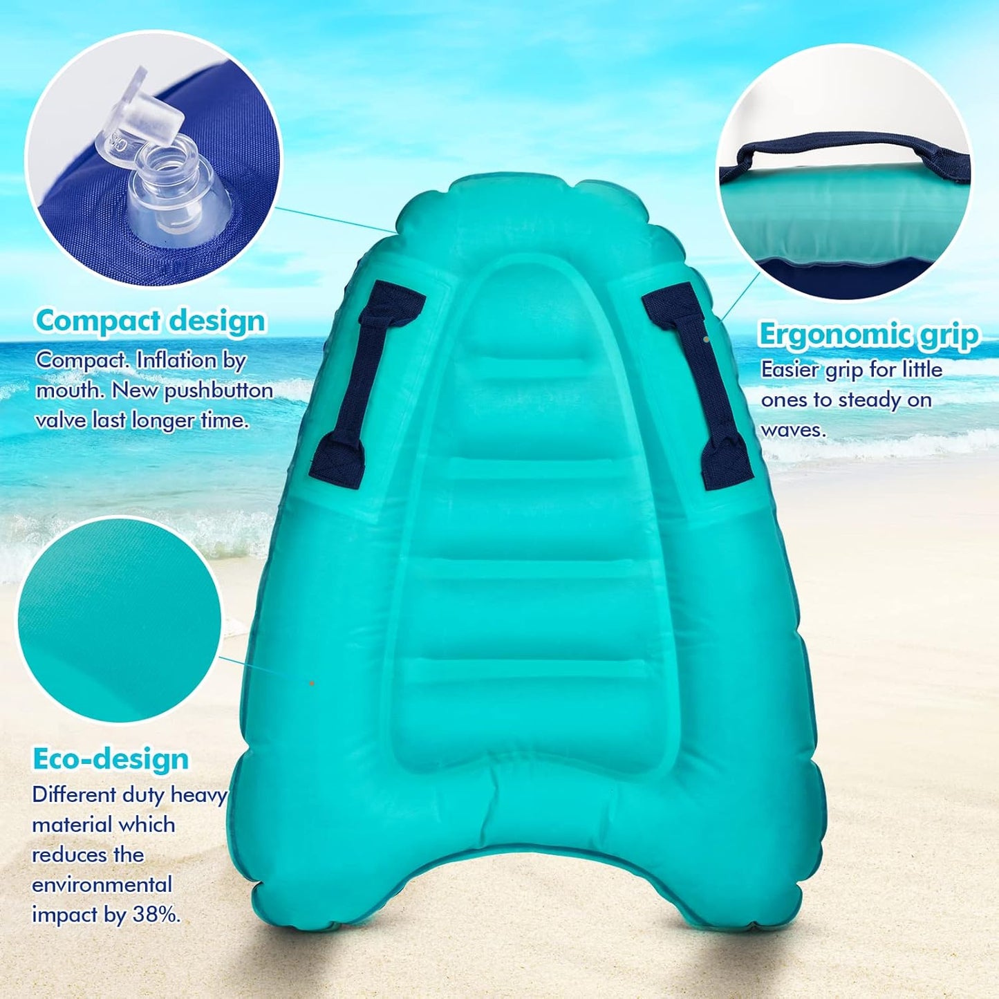 Inflatable Boogy Boards for Beach Travel Toys, 30” Cavas Slip Slide Water Park Body Surfing Board with Handles, Summer Fun Water Pool Game Toys for Kids 4,8,12 Ages