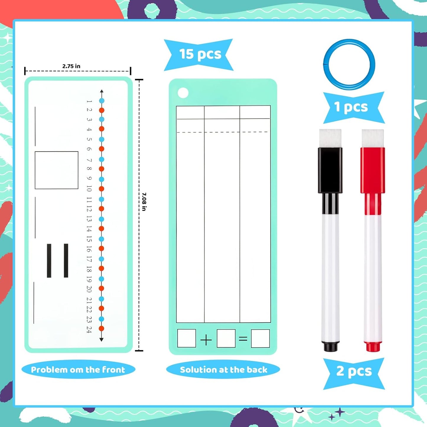 15Pcs Multiplication Flash Cards 0-12, Time Table Flash Cards Chart with 2 Dry Erase Pens 1 Rings, Educational Math Multiplication Chart for 1st to 3rd Grades Fun Learning with Math Game