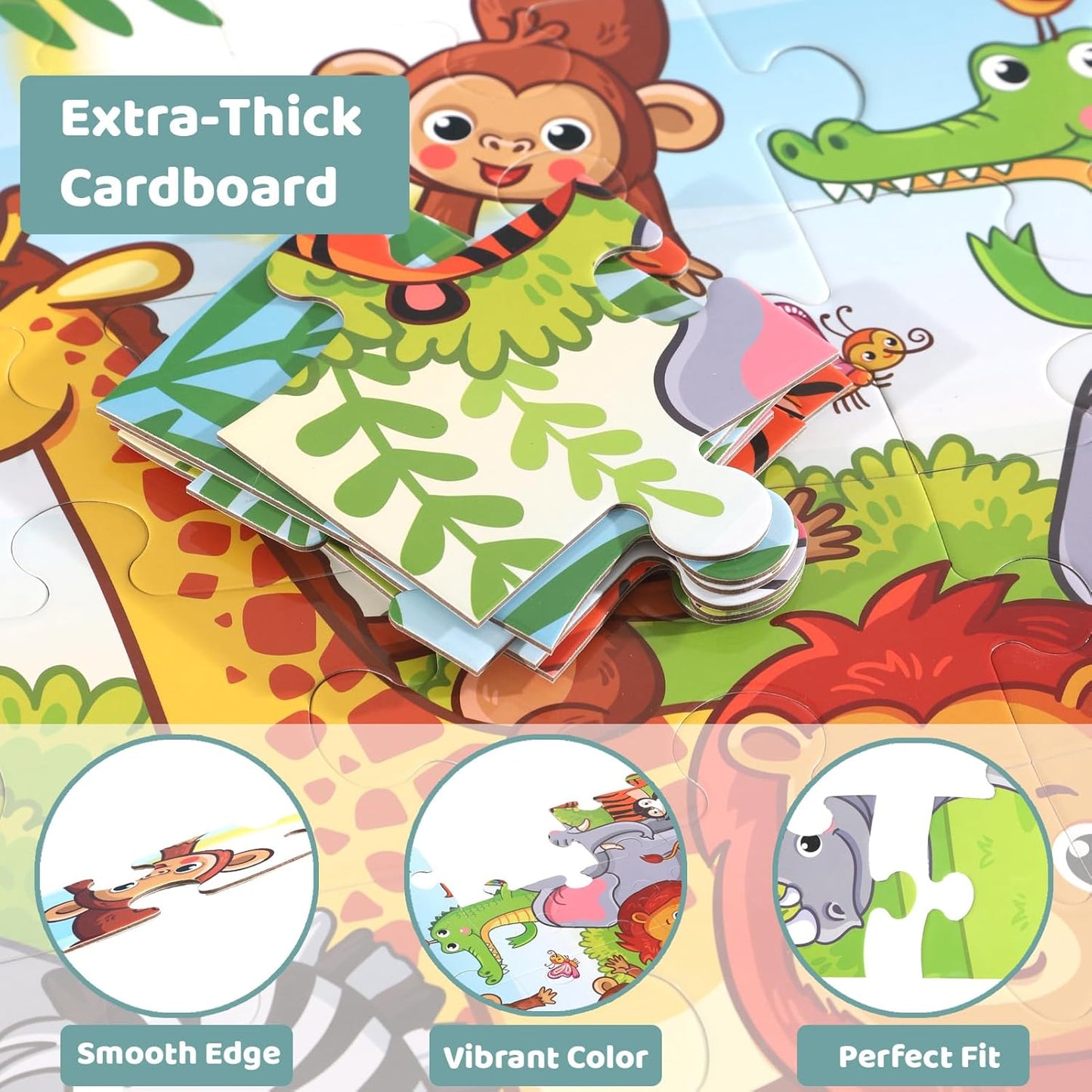 Jumbo Floor Puzzle for Kids, Large Jigsaw Puzzles 36 Piece with Box for Kids Ages 3-5,Preschool Learning & Education Toys, Gifts for 4-8 Year Old Boys and Girls(Jungle Animals)