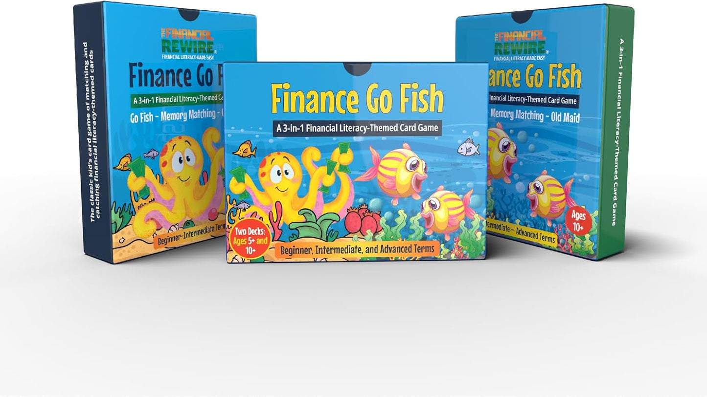 Finance Go Fish – 3-in-1 Financial Literacy Card Game for Kids Ages 5–12 | Go Fish, Memory & Old Maid | Educational Money Vocabulary Deck (Combo)
