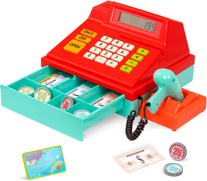 Battat – Interactive Kids Cash Register with Scanner & Sounds – 26 Pieces Pretend Play Shopping Set with Light – Up Scanner, Play Money & Card – Educational Toy for Learning & Fun – 3+ Years