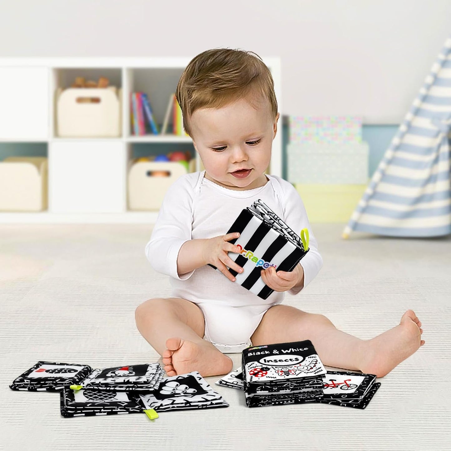 Dr.Rapeti Soft Cloth Books Baby Books Bath Books 6-Pack for Baby Infant Toddler Kids Crinkle Squeaky Washable Chewable Non-Toxic Early Educational Giftable