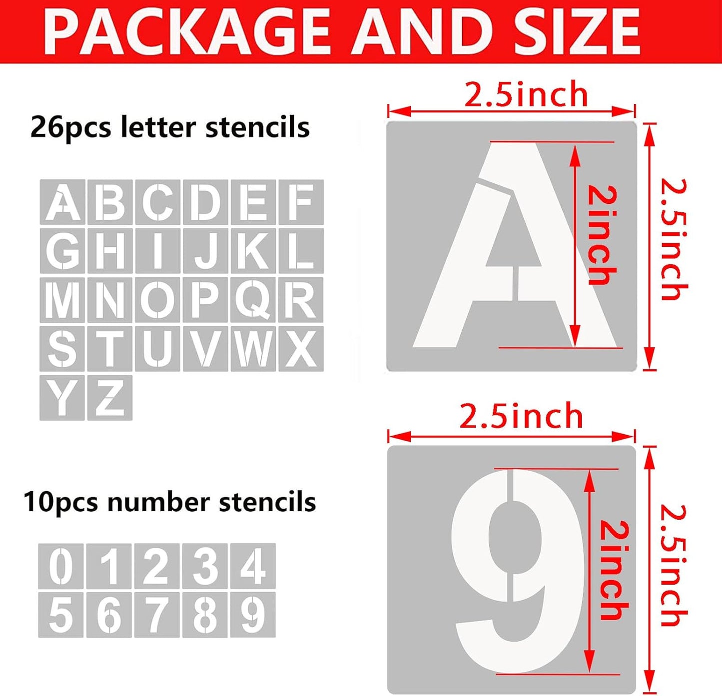 4 Inch Letter Stencils and Numbers, 36 Pcs Alphabet Art Craft Stencil, Reusable Plastic Templates for Wood, Wall, Fabric, Rock, Signage (4 Inch)
