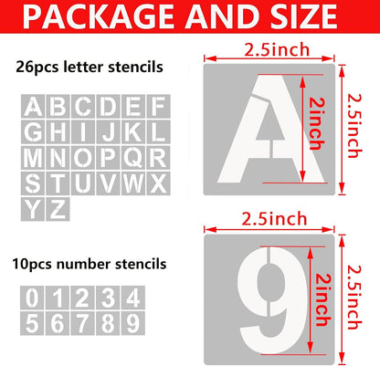 4 Inch Letter Stencils and Numbers, 36 Pcs Alphabet Art Craft Stencil, Reusable Plastic Templates for Wood, Wall, Fabric, Rock, Signage (4 Inch)