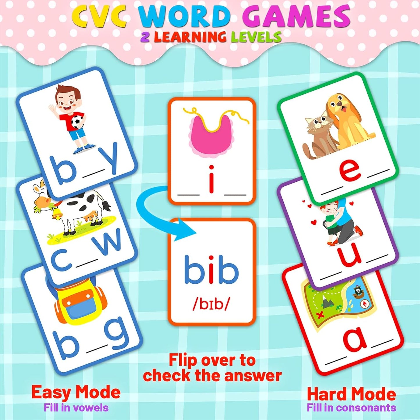 zheyistep CVC Word Games Spelling Flash Cards for Kindergarten, CVC Sight Word Cards Toddler Preschool Learning Activities, Montessori Educational Toys for Kid Age 3 4 5 6