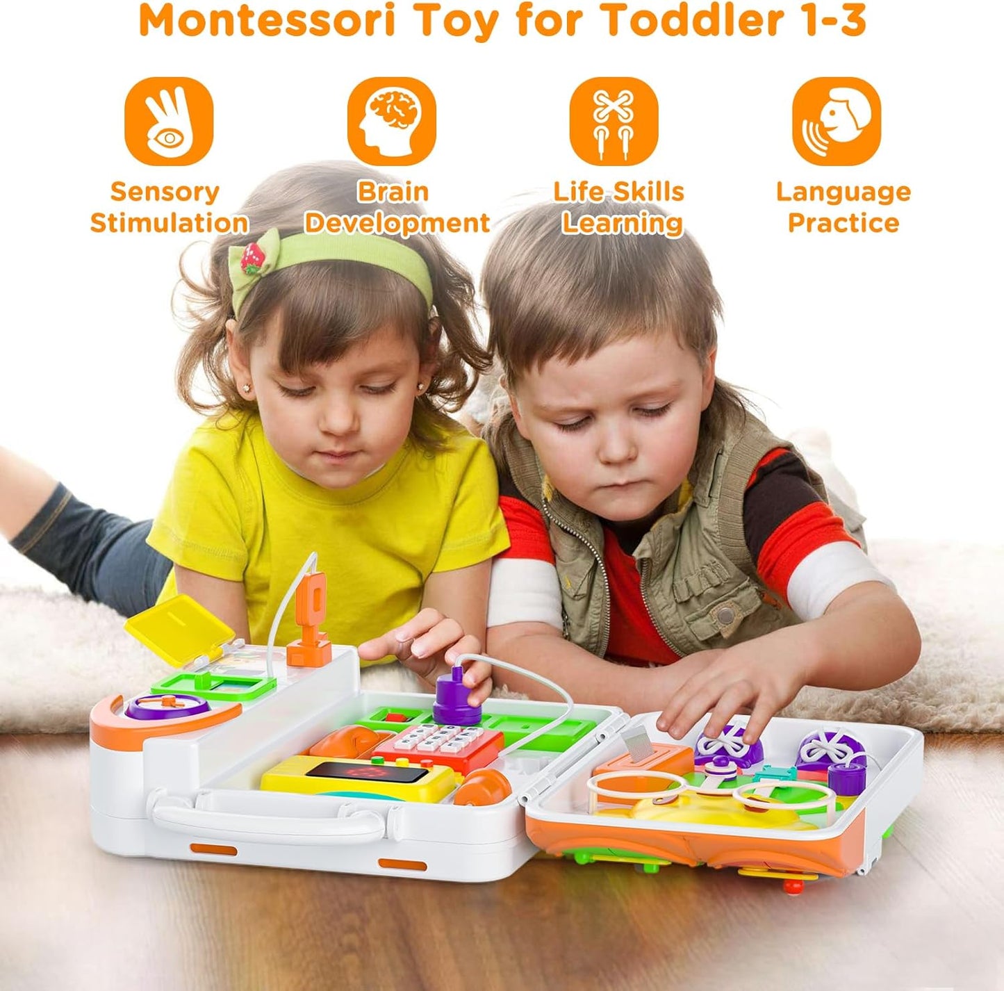 Toddler Toys for 1-2 Year Old Boy, Musical Montessori Busy Board, Early Educational Toy for Toddlers 1-3, Motor Skills Developmental Toy for 12-18 Month Age, Birthday Gift for 1+ Year Old Boy Girl