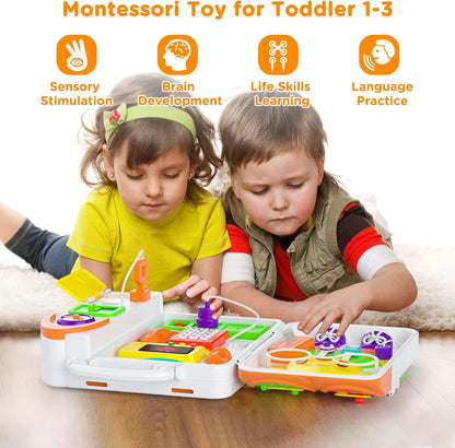 Toddler Toys for 1-2 Year Old Boy, Musical Montessori Busy Board, Early Educational Toy for Toddlers 1-3, Motor Skills Developmental Toy for 12-18 Month Age, Birthday Gift for 1+ Year Old Boy Girl