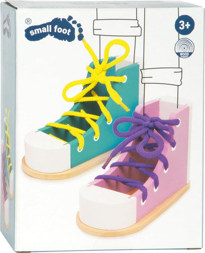 Small Foot Wooden Toys Colorful Threading Shoes Eductional Set of 2 Shoes