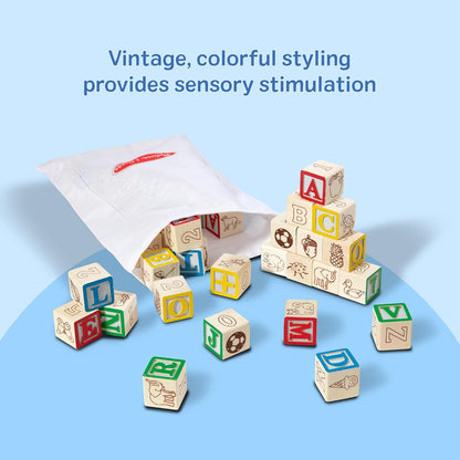 Melissa & Doug Deluxe Wooden ABC/123, 50-Piece Set of Classic Letter & Number Wooden Blocks (1” x 1”) with Storage Pouch, Sorting & Stacking Toys for Kids Ages 2+