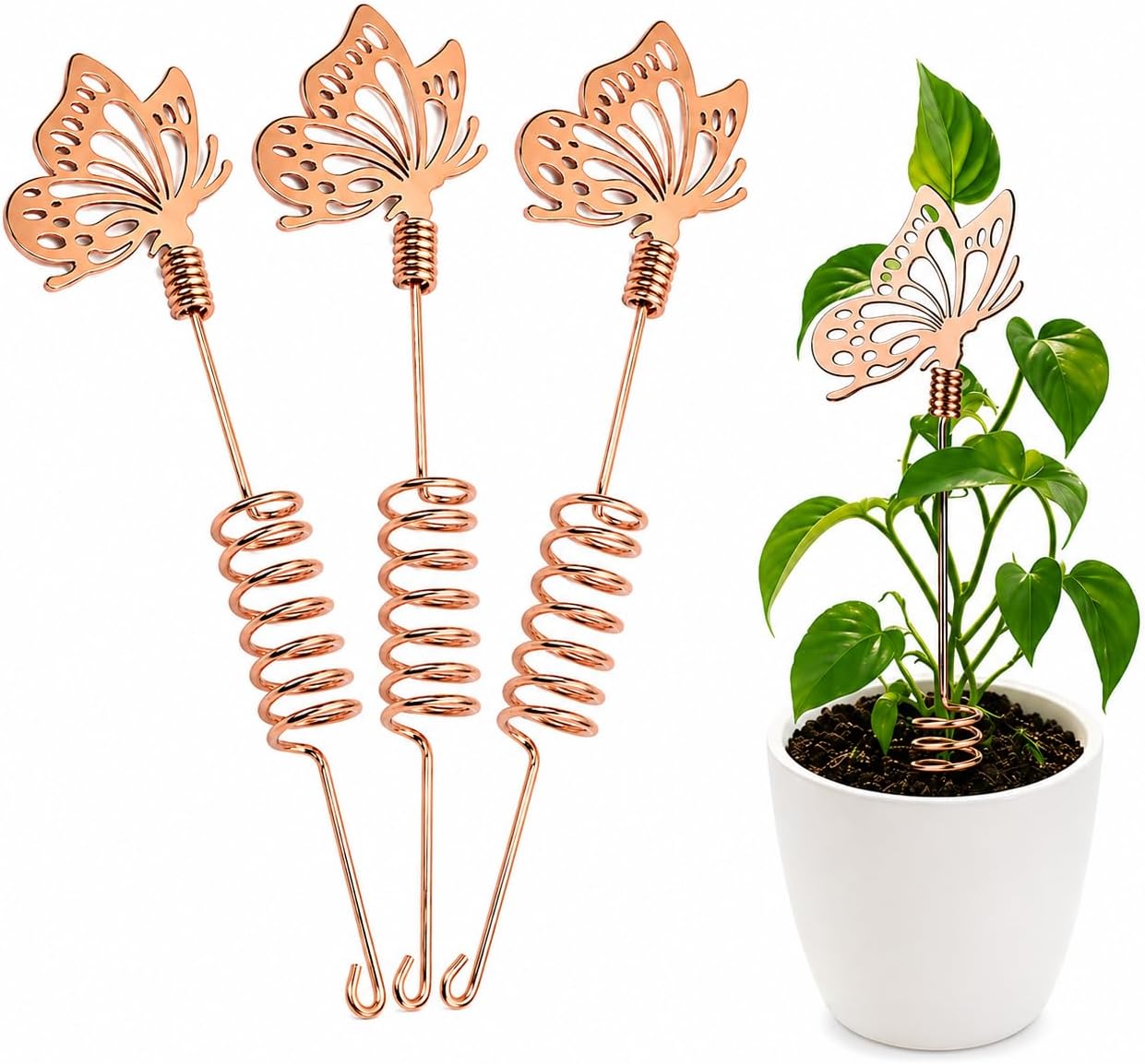 Decorative Garden Stakes for Plants – Butterfly Copper Garden Stakes (3-Pack) – Unique Garden Decor Gift for Gardeners, Outdoor Gardens, Raised Beds & Indoor Plants – Electroculture Plant Stakes