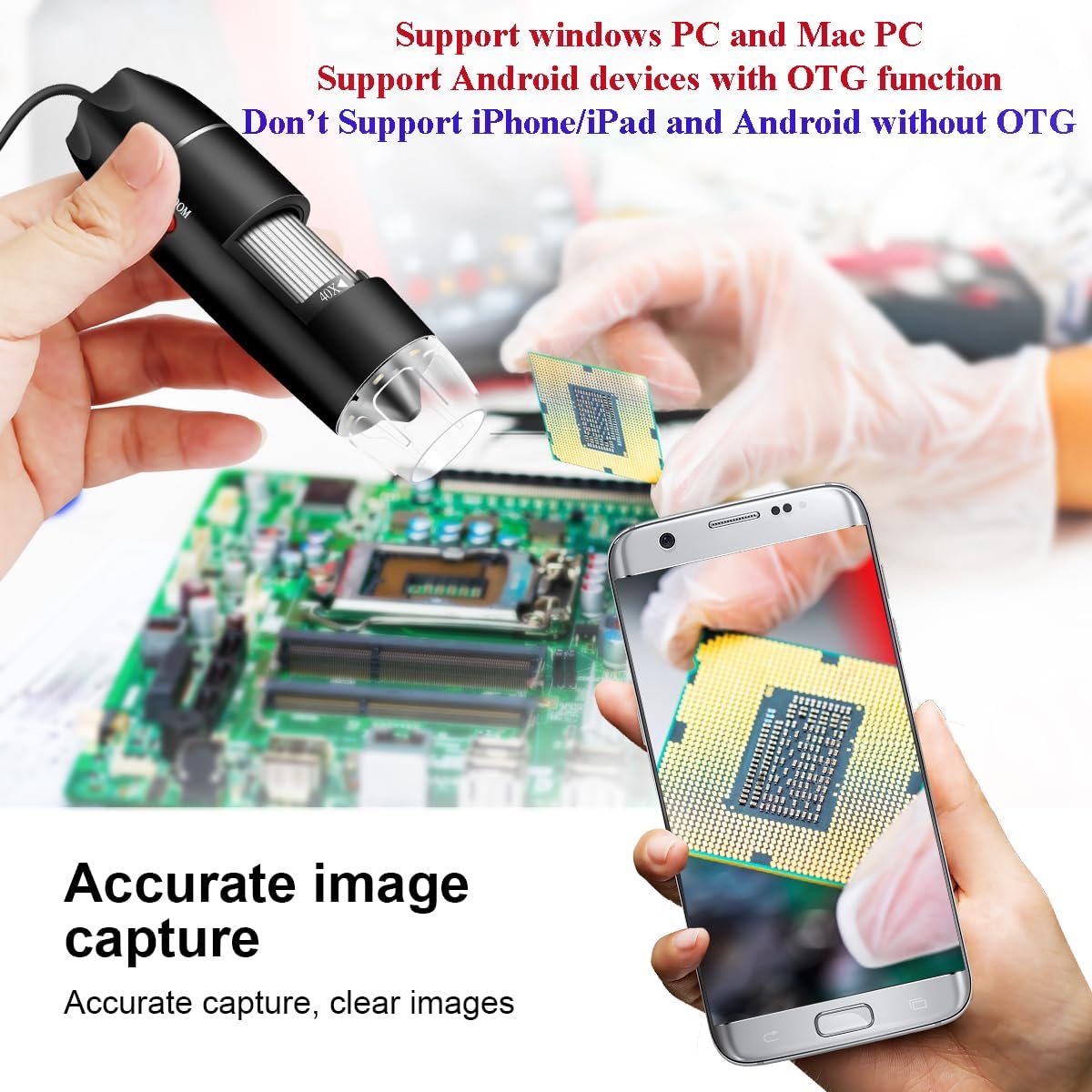 USB Microscope Camera with Stand & Carrying Case, Cainda Digital Microscope Compatible with Android Windows Linux Mac, Portable Magnifier Camera for Kids Students Adults(Not for iPhone/iPad)