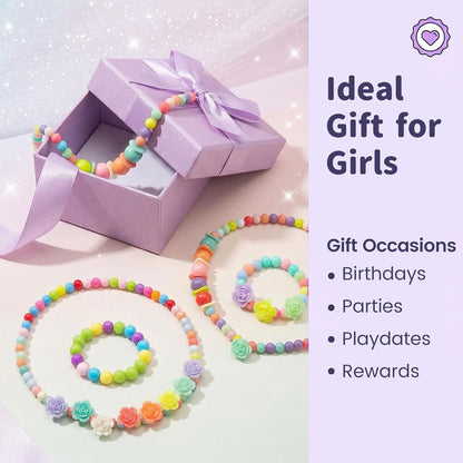 BigOtters Kindergarten Graduation Gifts, 3 Sets Toddler Necklace and Bracelet for Little Girls Colorful Beads Jewelry, Costume Dress up Princess Party Favors Preschool Class Rewards Bulk