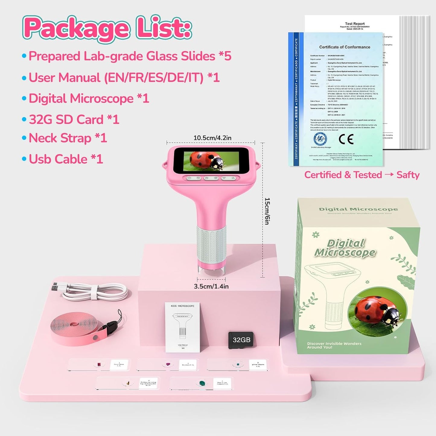 3.0" Screen Digital Microscope for Kids: 1000X Rechargeable Mini Pocket Portable Miniscope Magnifying Glass 4K Coin Jewelry Loupe Edu Science STEM Toy Xmas Gift 4-12 Boys Girls